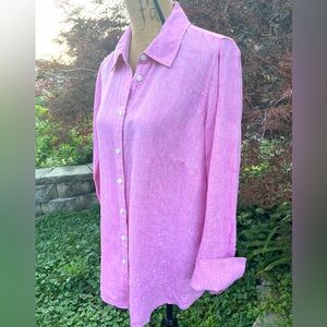 Talbots Plus Petite Linen Button Down Pink Shirt Blouse Preppy Coastal Size 1XP